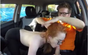 Redhead beauty with glasses enjoys sex