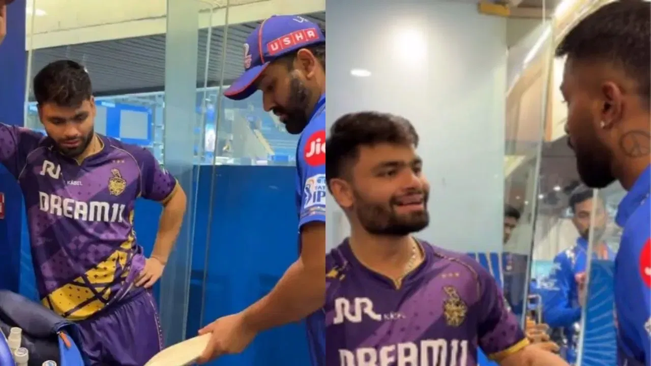 Watch: Rinku Singh attacked by Tilak Varma, Hardik Pandya as he begs for Rohit Sharma’s bat in MI camp